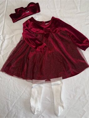 Baby Starters Baby Girl Red Christmas Dress & Carter’s Leggings 6M